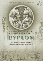 Dyplom XX Krajowej Wystawy Zwierząt Hodowlanych